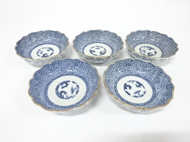 古伊万里　染付　蛸唐草　なます皿　5客